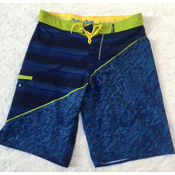Banana Boat Mens Medium Swim Trunks Boardshorts Stretch UPF 50+ Striped Blue - Picture 1 of 7